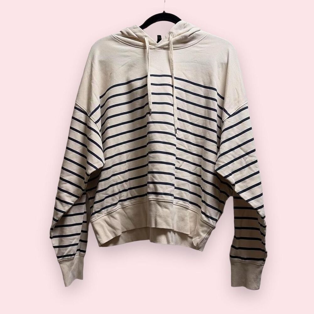 Lauren Ralph Lauren Cream Striped Hoodie Sweatshirt Size XL